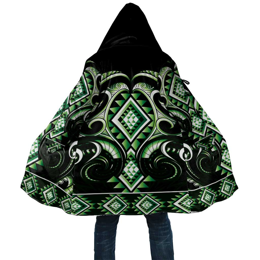 Green Ngaru Taniko With Aotearoa Maori Tattoo Cloak - Aussie Hoodie