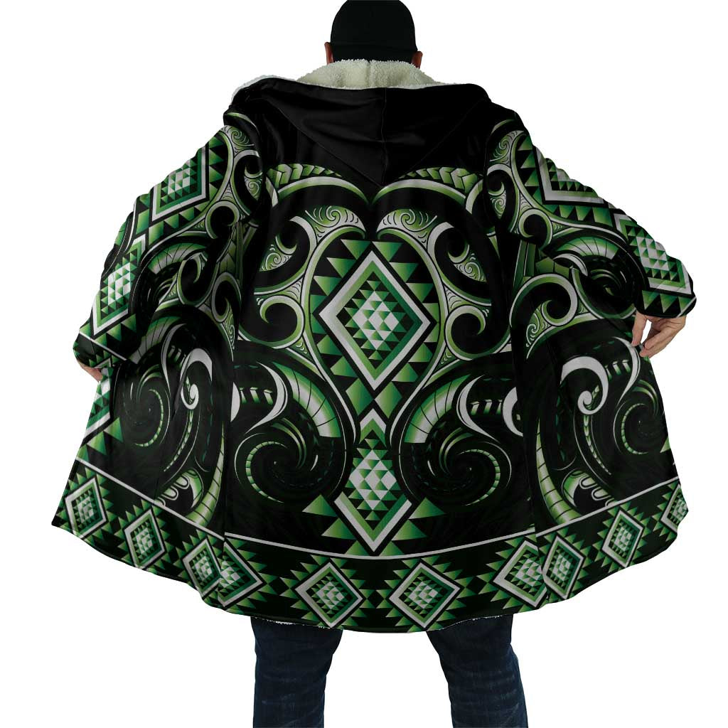Green Ngaru Taniko With Aotearoa Maori Tattoo Cloak - Aussie Hoodie