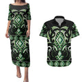 Green Ngaru Taniko With Aotearoa Maori Tattoo Couples Matching Puletasi and Hawaiian Shirt