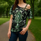 Green Ngaru Taniko With Aotearoa Maori Tattoo Cross Shoulder Shirt - Aussie Hoodie