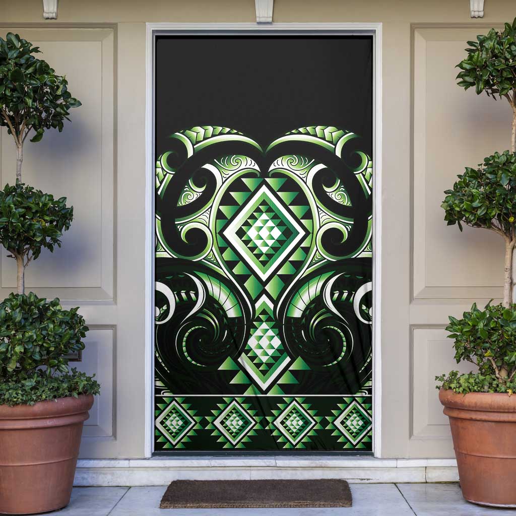 Green Ngaru Taniko With Aotearoa Maori Tattoo Door Cover - Aussie Hoodie