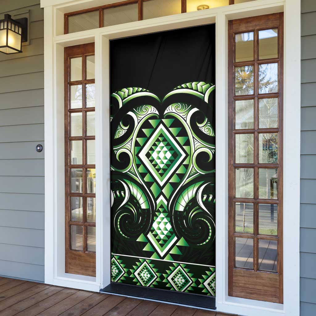 Green Ngaru Taniko With Aotearoa Maori Tattoo Door Cover - Aussie Hoodie