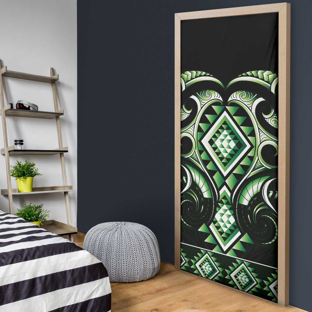 Green Ngaru Taniko With Aotearoa Maori Tattoo Door Cover - Aussie Hoodie