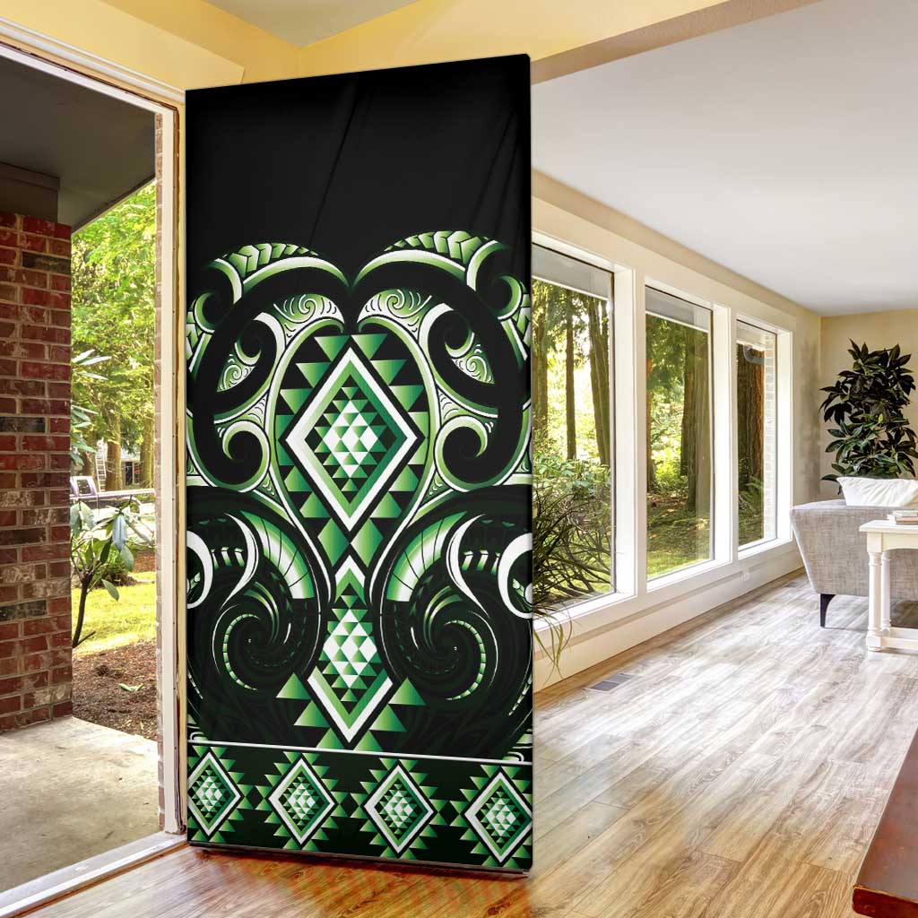 Green Ngaru Taniko With Aotearoa Maori Tattoo Door Cover - Aussie Hoodie