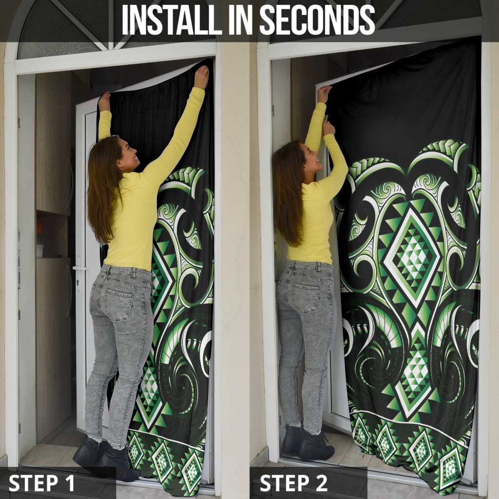 Green Ngaru Taniko With Aotearoa Maori Tattoo Door Cover - Aussie Hoodie