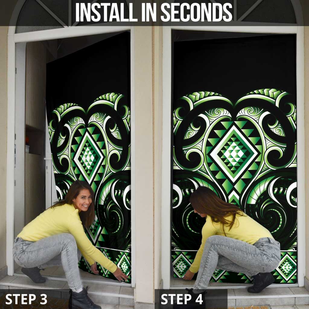 Green Ngaru Taniko With Aotearoa Maori Tattoo Door Cover - Aussie Hoodie