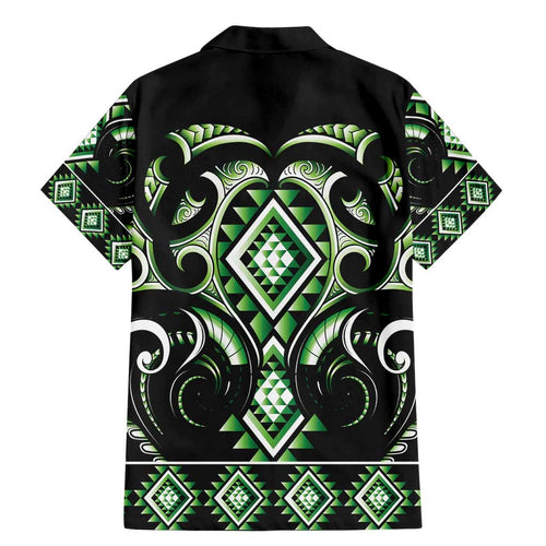 Green Ngaru Taniko With Aotearoa Maori Tattoo Family Matching Mermaid Dress and Hawaiian Shirt