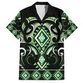 Green Ngaru Taniko With Aotearoa Maori Tattoo Family Matching Off The Shoulder Long Sleeve Dress and Hawaiian Shirt