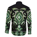 Green Ngaru Taniko With Aotearoa Maori Tattoo Family Matching Off Shoulder Maxi Dress and Hawaiian Shirt