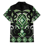 Green Ngaru Taniko With Aotearoa Maori Tattoo Family Matching Off Shoulder Short Dress and Hawaiian Shirt