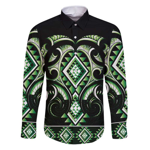 Green Ngaru Taniko With Aotearoa Maori Tattoo Family Matching Puletasi and Hawaiian Shirt