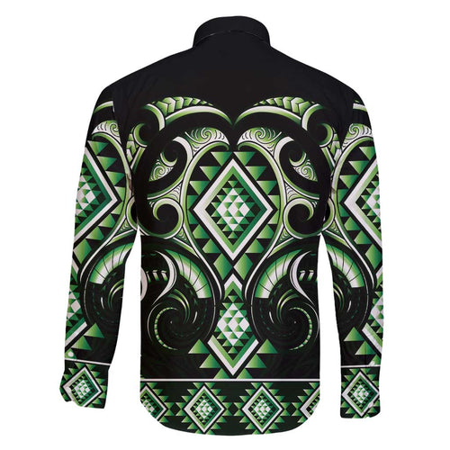 Green Ngaru Taniko With Aotearoa Maori Tattoo Family Matching Puletasi and Hawaiian Shirt