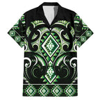 Green Ngaru Taniko With Aotearoa Maori Tattoo Family Matching Short Sleeve Bodycon Dress and Hawaiian Shirt