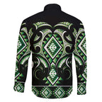 Green Ngaru Taniko With Aotearoa Maori Tattoo Family Matching Short Sleeve Bodycon Dress and Hawaiian Shirt