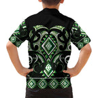 Green Ngaru Taniko With Aotearoa Maori Tattoo Family Matching Summer Maxi Dress and Hawaiian Shirt
