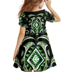 Green Ngaru Taniko With Aotearoa Maori Tattoo Family Matching Summer Maxi Dress and Hawaiian Shirt