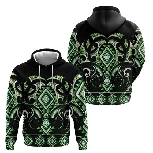 Green Ngaru Taniko With Aotearoa Maori Tattoo Hoodie