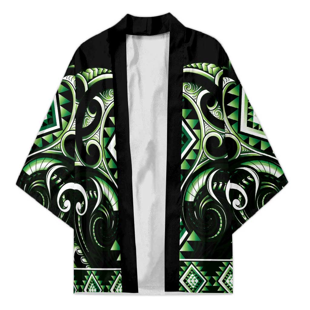 Green Ngaru Taniko With Aotearoa Maori Tattoo Kimono - Aussie Hoodie