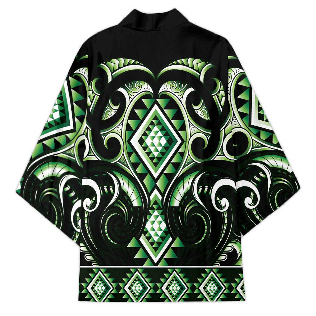 Green Ngaru Taniko With Aotearoa Maori Tattoo Kimono - Aussie Hoodie