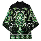 Green Ngaru Taniko With Aotearoa Maori Tattoo Kimono - Aussie Hoodie