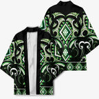 Green Ngaru Taniko With Aotearoa Maori Tattoo Kimono - Aussie Hoodie