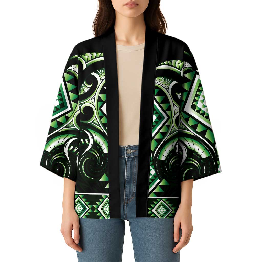 Green Ngaru Taniko With Aotearoa Maori Tattoo Kimono - Aussie Hoodie