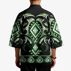 Green Ngaru Taniko With Aotearoa Maori Tattoo Kimono - Aussie Hoodie