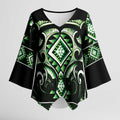 Green Ngaru Taniko With Aotearoa Maori Tattoo Kimono Sleeve Blouse - Aussie Hoodie