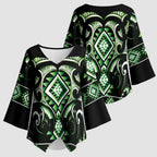 Green Ngaru Taniko With Aotearoa Maori Tattoo Kimono Sleeve Blouse - Aussie Hoodie