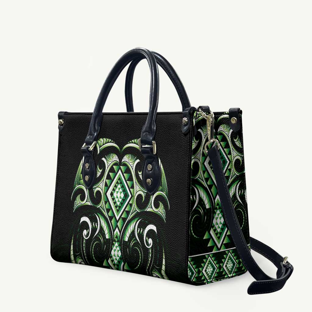 Green Ngaru Taniko With Aotearoa Maori Tattoo Leather Bag - Aussie Hoodie