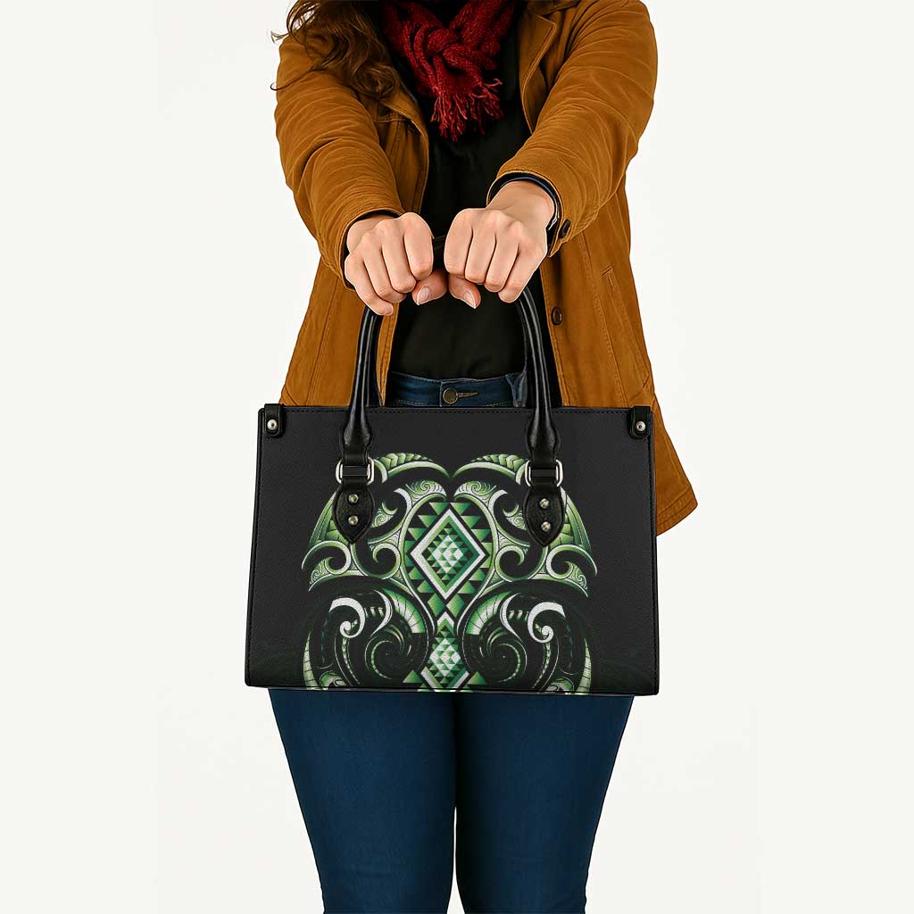 Green Ngaru Taniko With Aotearoa Maori Tattoo Leather Bag - Aussie Hoodie