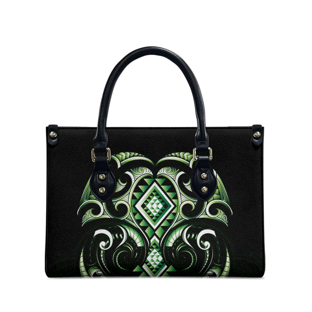 Green Ngaru Taniko With Aotearoa Maori Tattoo Leather Bag - Aussie Hoodie