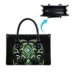 Green Ngaru Taniko With Aotearoa Maori Tattoo Leather Bag - Aussie Hoodie