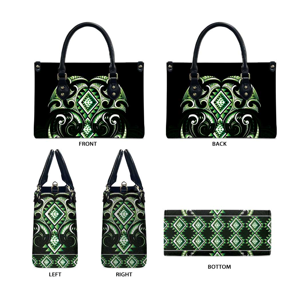 Green Ngaru Taniko With Aotearoa Maori Tattoo Leather Bag - Aussie Hoodie
