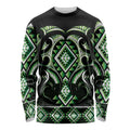 Green Ngaru Taniko With Aotearoa Maori Tattoo Long Sleeve Shirt
