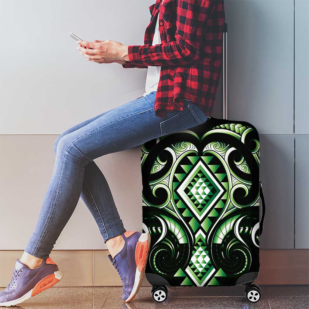 Green Ngaru Taniko With Aotearoa Maori Tattoo Luggage Cover