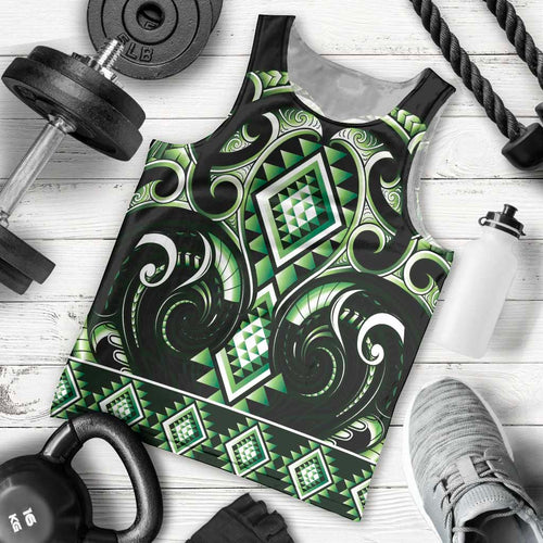 Green Ngaru Taniko With Aotearoa Maori Tattoo Men Tank Top