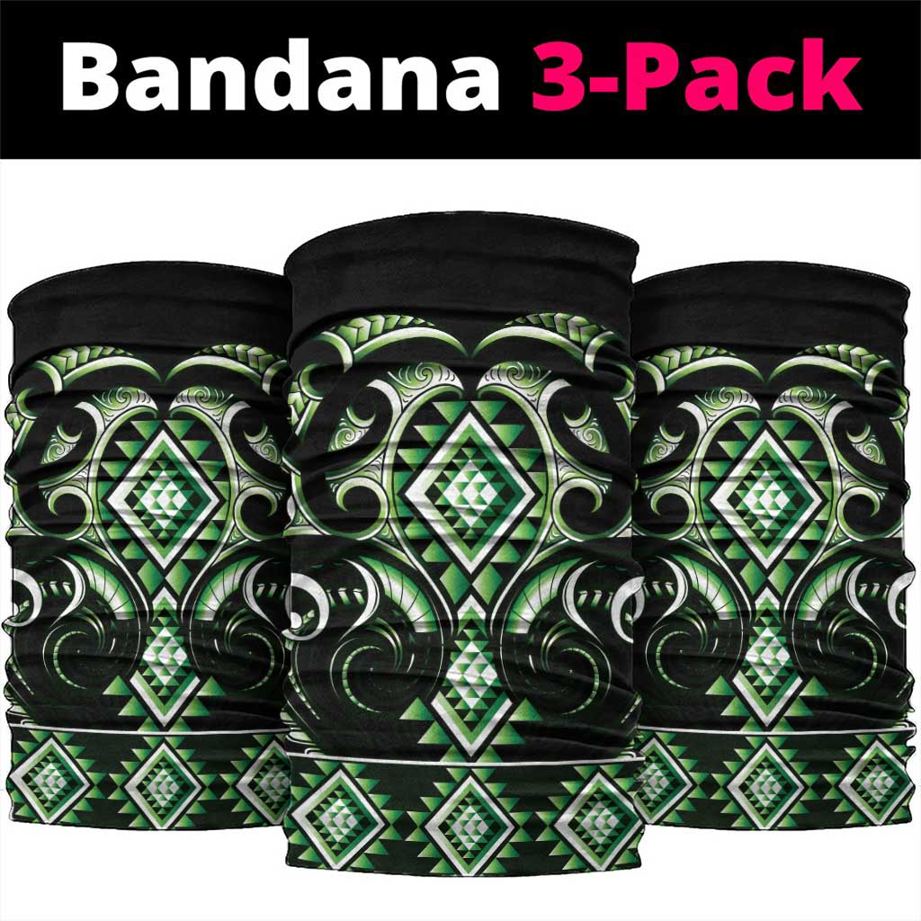 Green Ngaru Taniko With Aotearoa Maori Tattoo Neck Gaiter - Aussie Hoodie