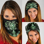 Green Ngaru Taniko With Aotearoa Maori Tattoo Neck Gaiter - Aussie Hoodie