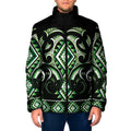 Green Ngaru Taniko With Aotearoa Maori Tattoo Padded Jacket - Aussie Hoodie