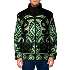 Green Ngaru Taniko With Aotearoa Maori Tattoo Padded Jacket - Aussie Hoodie