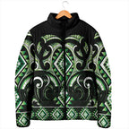 Green Ngaru Taniko With Aotearoa Maori Tattoo Padded Jacket - Aussie Hoodie