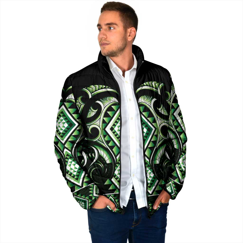Green Ngaru Taniko With Aotearoa Maori Tattoo Padded Jacket - Aussie Hoodie