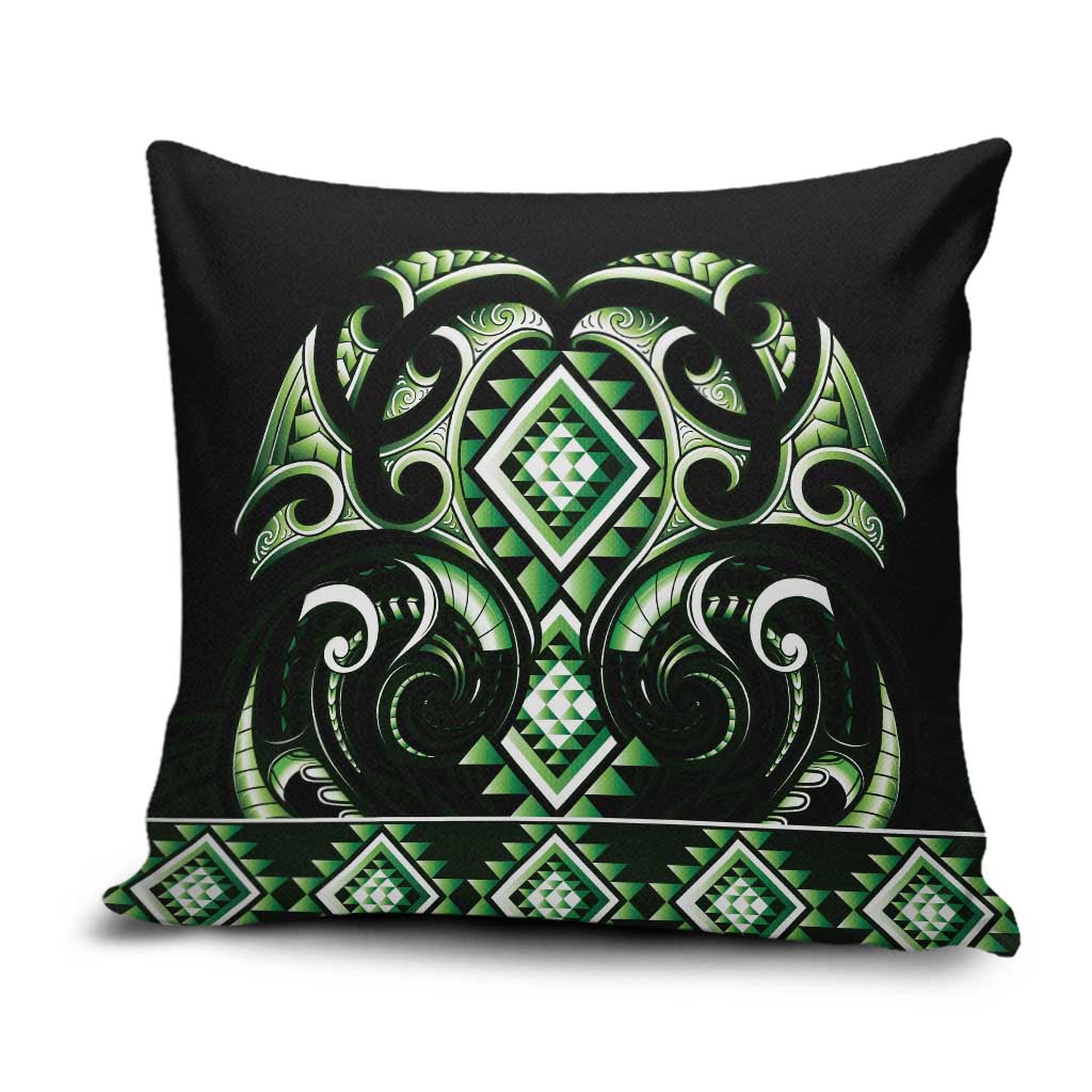 Green Ngaru Taniko With Aotearoa Maori Tattoo Pillow Cover - Aussie Hoodie