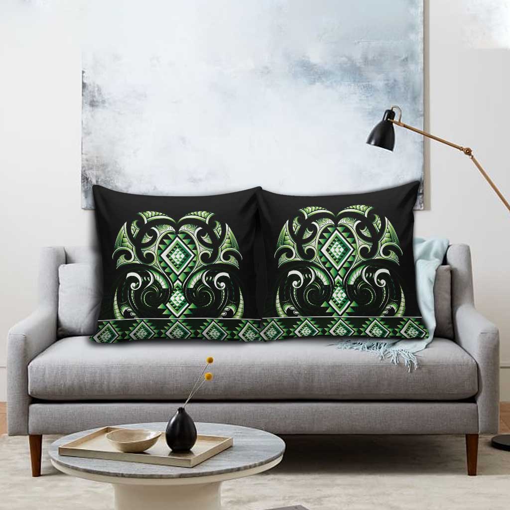 Green Ngaru Taniko With Aotearoa Maori Tattoo Pillow Cover - Aussie Hoodie