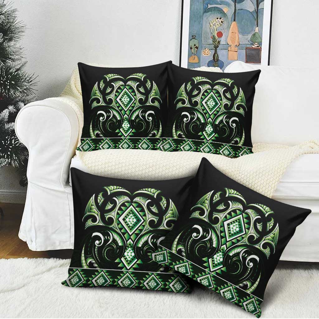Green Ngaru Taniko With Aotearoa Maori Tattoo Pillow Cover - Aussie Hoodie