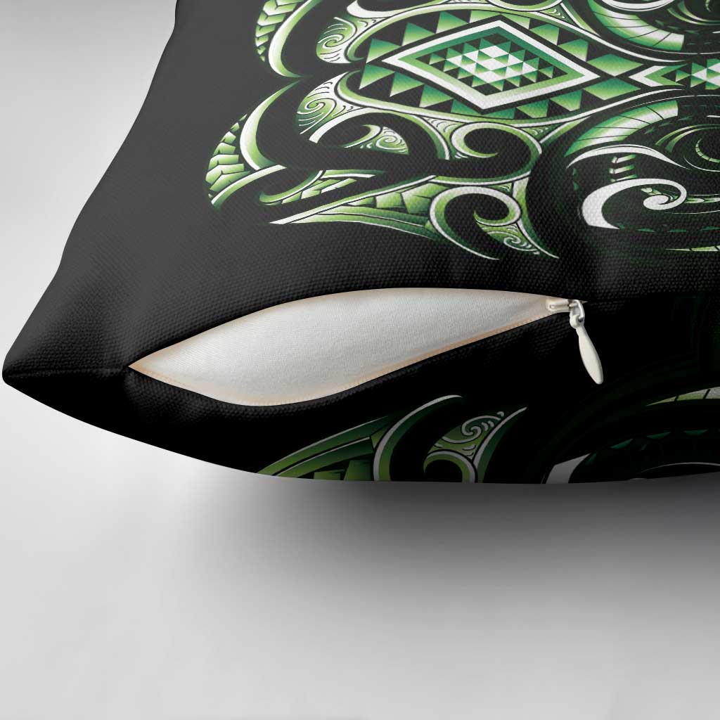 Green Ngaru Taniko With Aotearoa Maori Tattoo Pillow Cover - Aussie Hoodie
