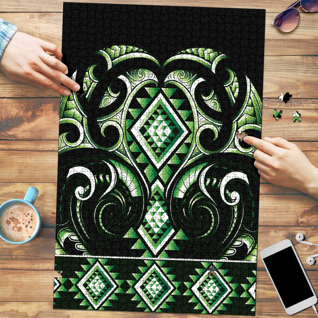 Green Ngaru Taniko With Aotearoa Maori Tattoo Puzzle - Aussie Hoodie