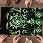 Green Ngaru Taniko With Aotearoa Maori Tattoo Puzzle - Aussie Hoodie