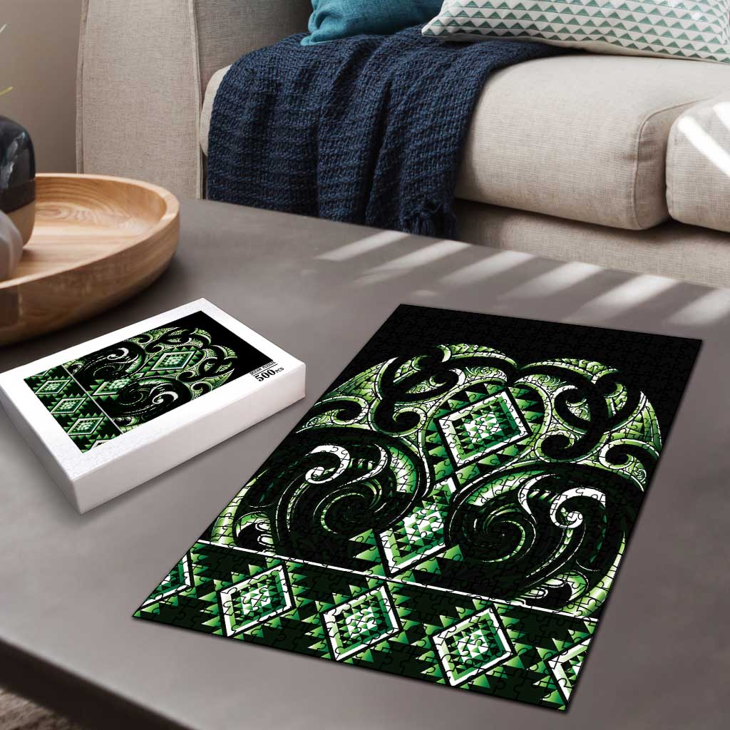 Green Ngaru Taniko With Aotearoa Maori Tattoo Puzzle - Aussie Hoodie